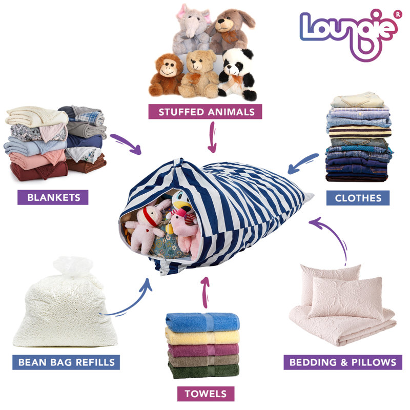 Loungie 55" Stuffed Animal Storage Bean Bag Cover For Bedroom & Reviews